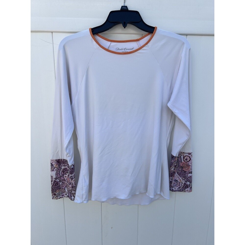 Denise Cronwall Top active Tennis SPF White Sz Large Long sleeve Made In USA